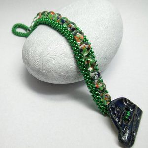 Hand Woven borosilicate teardrop bead bracelet